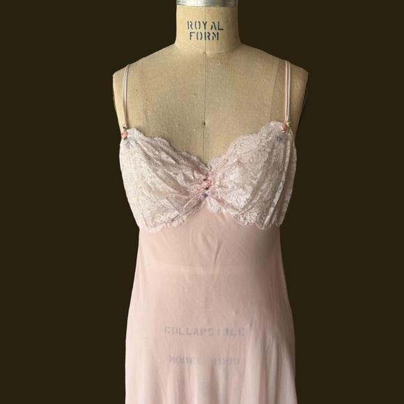Vintage 60s Pink Sheer Rose Nighty Slip Dress - Picture 2 of 5
